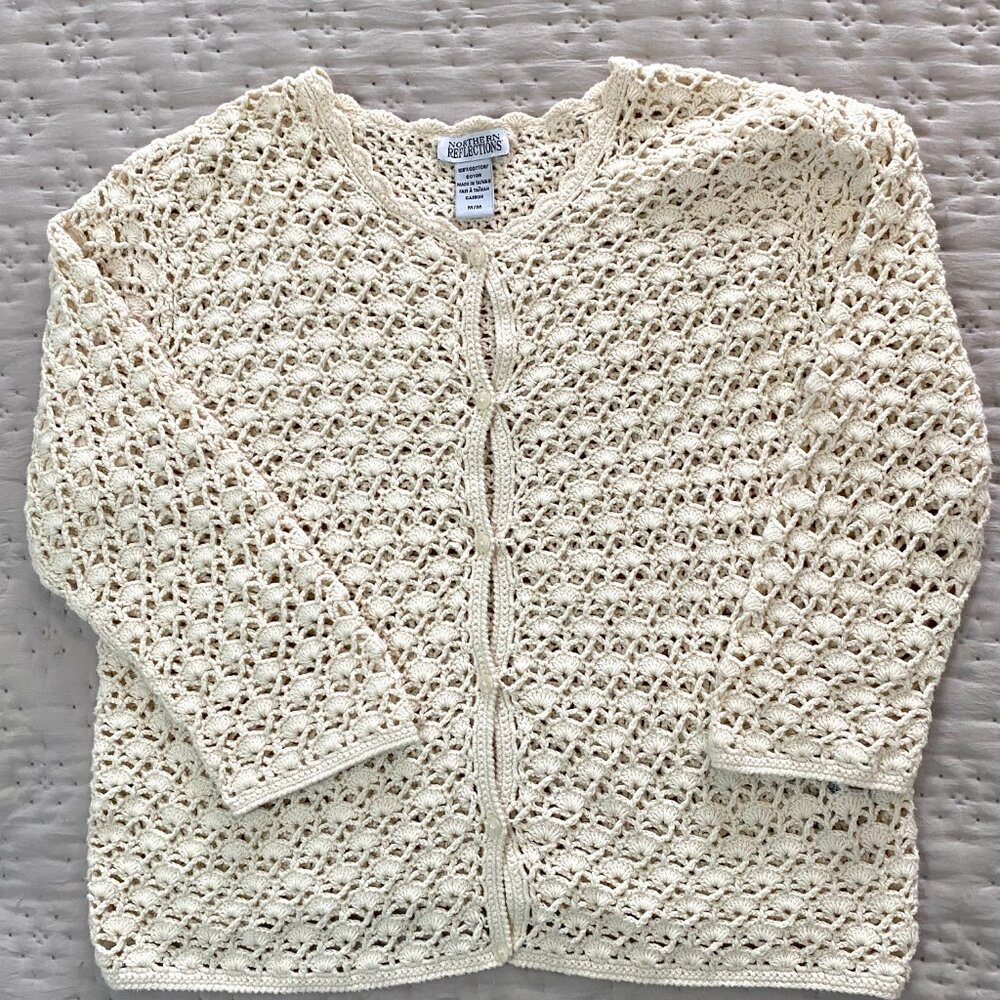 Northern Reflections Cream Crochet Openwork Cardigan - Picture 7 of 13